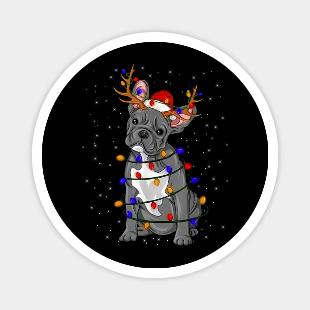 French Bulldog Reindeer Xmas Color Lights Merry Christmas Magnet by cogemma.art